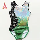 Gymnastics Leotard Manufacturers Leopard-print-paneled Blue Shiny Leotard Girls Sleeveless Gymnastics Leotard
