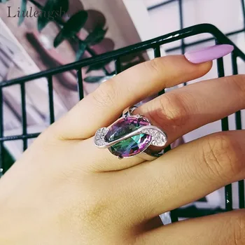Fire Mystic Topaz 925 Silver Finger Purple Rainbow Color Gemstone Silver Ring Designs for Girl