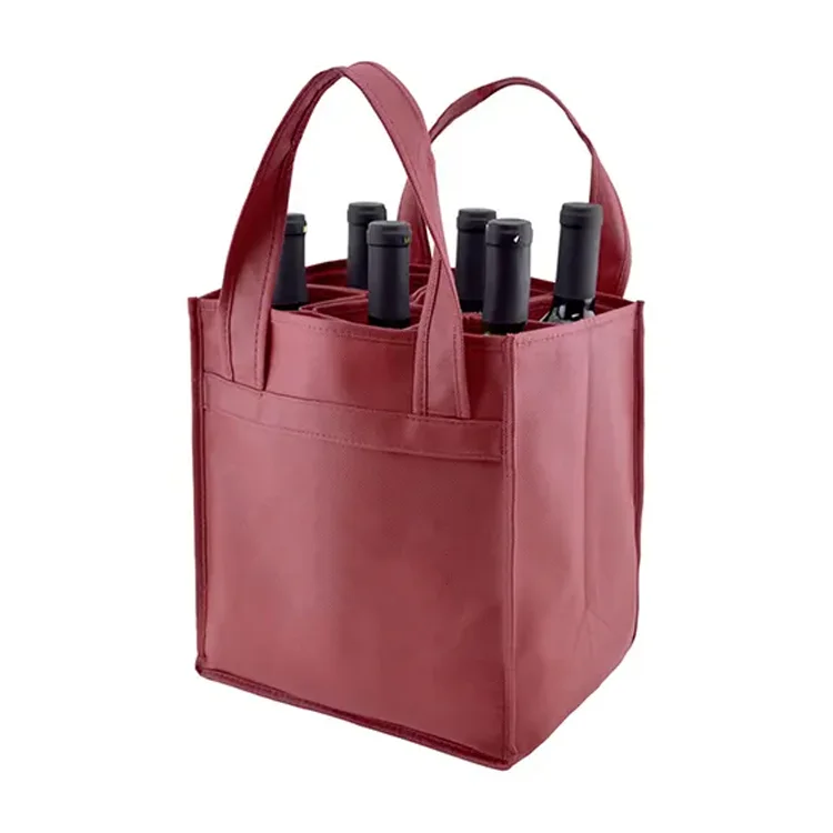 Wholesale Bulk Custom Printed Eco-friendly 100% Recycled Non Woven Fabric Durable Shopping Packaging 6-Bottle Wine Tote Letter details