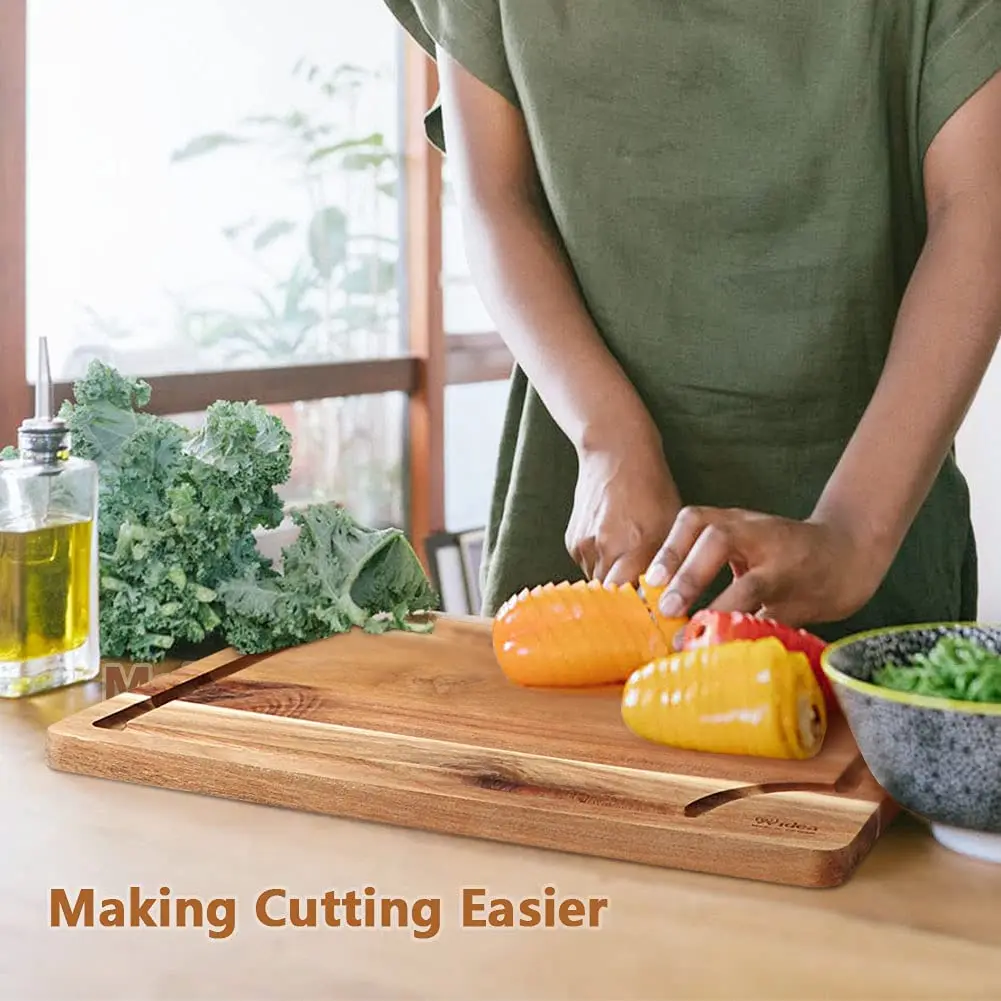 product acacia wood cutting board set with juice tank-0