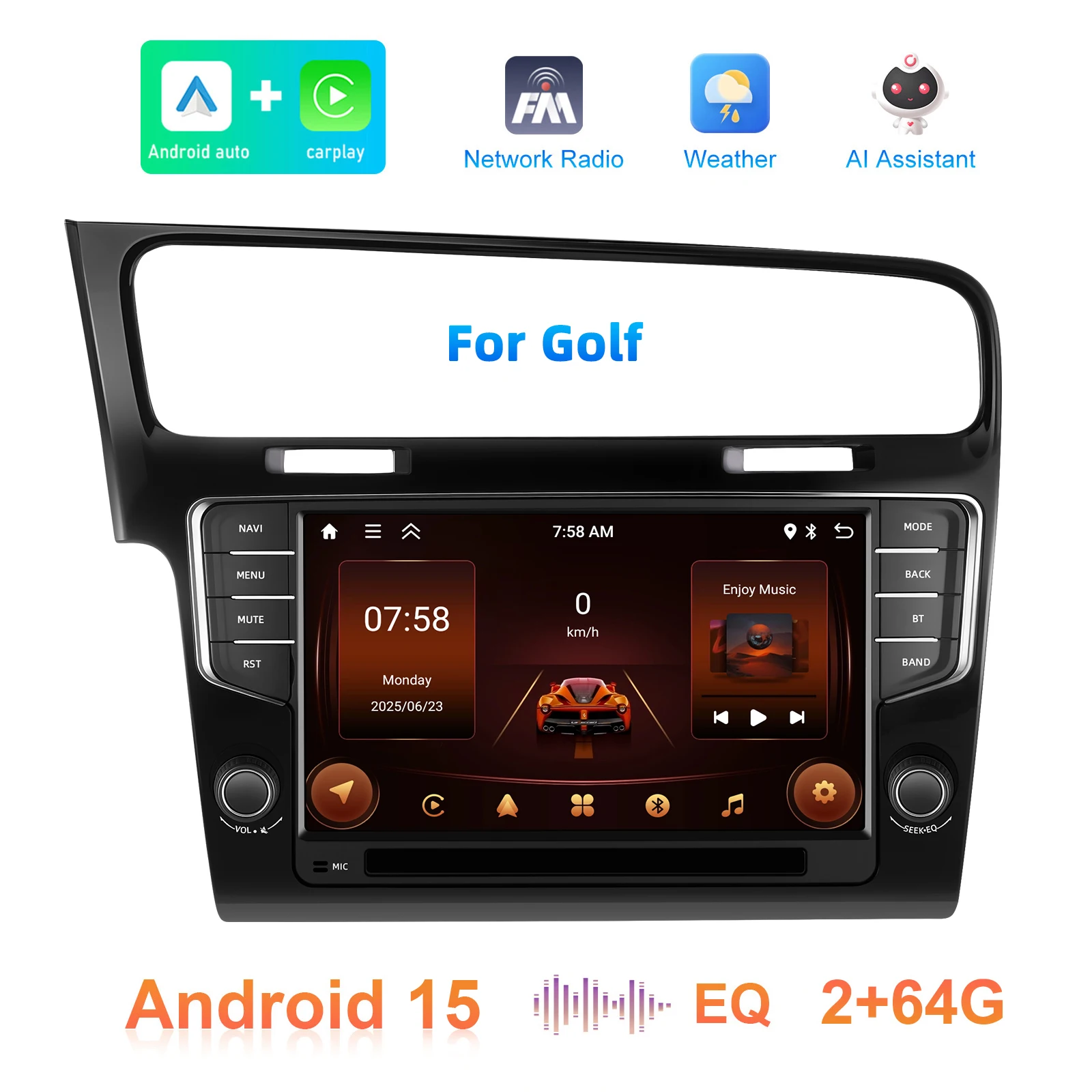 podofo 9 double din 264gb android car radio frame autoradio carplay android auto car stereo gps for vw golf 2014 2020 obd2 a4421-2