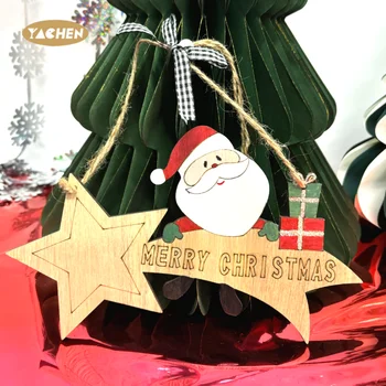 Yachen Christmas Santa Claus Wooden Fawn Pendant Meteor Shaped Ornament Hanging Pendants Festival Christmas Home Decorations