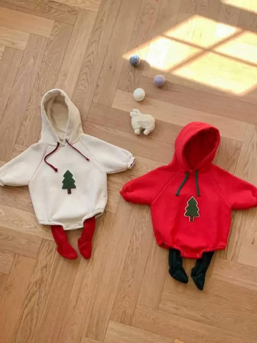 Christmas Clothing Infant Christmas Tree Embroidery Bodysuit Baby Long Sleeve Romper