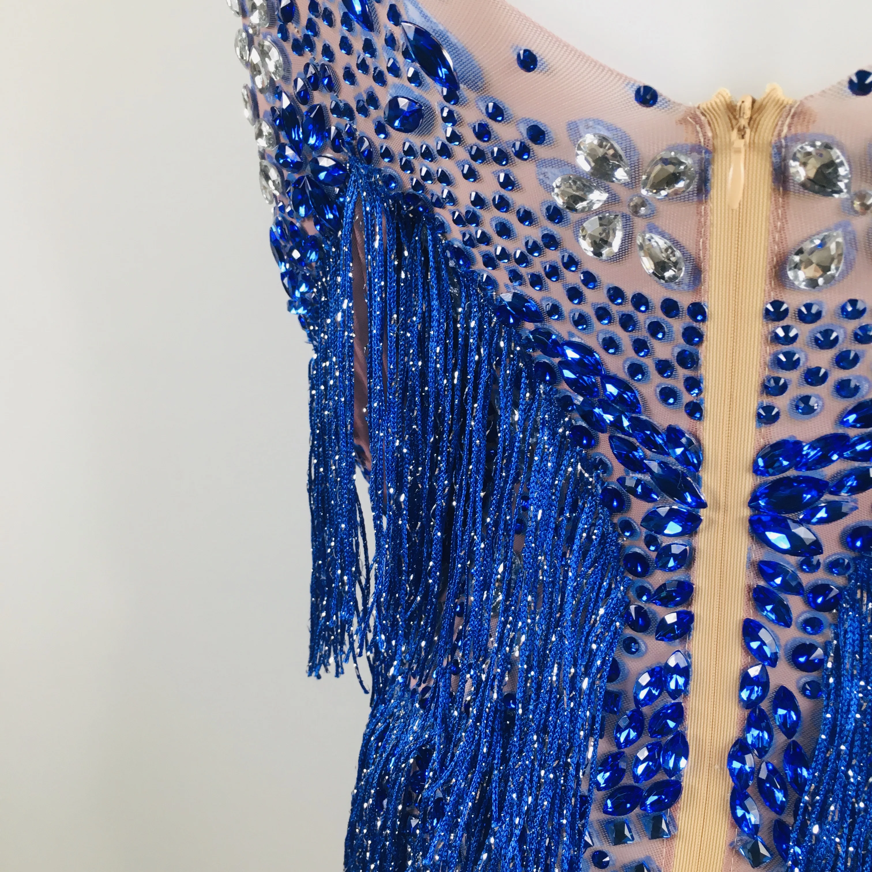 Shining Silver Crystals Fringes Transparent Dress Birthday See Through