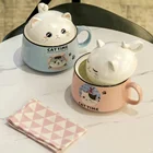 Bowl Ceramic Japanese Cartoon Cat Noodle Bowl Gift Ceramic Rice Bowl With Lid Soup Bowl