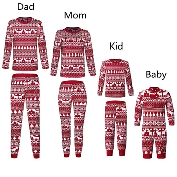2021 Family Matching Christmas Pajamas Cartoon Elk Tree Snowflake Printed Adult Kid Family Pj's Xmas Clothes 2pcs Sleepwear Set