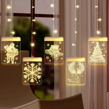 Led Curtain Lights Merry Christmas Decorations acrylic sucker window light For Home Decor 2022