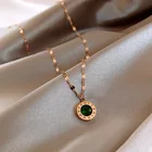 Crystal Pendant Stainless Necklace Fashion Trendy Roman Numerals Crystal Pendant Necklace Stainless Steel