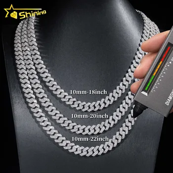 Ready To Ship 48H Shipping Pass Diamond Tester 925 Silver 10MM Two Row Regular Popular Moissanite Cuban Link Chain