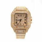 Watch Fashion HipHop Roman Scale Quartz Watch Fashion Full Rhinestone Square Dial Mens Watch