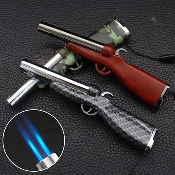 GH179-1   Double Fire Jet Flame Lighter Plastic Metal Windproof Inflatable Cigarette Lighter Wholesale