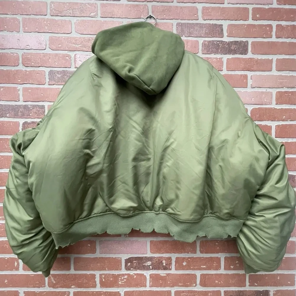 Winter Custom Heavyweight Cotton Distressed Cropped Baggy Men's Zip up Baseball Varsity Bomber Jacket with Hood Men