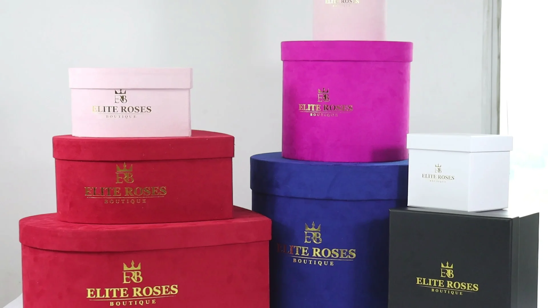 logo beauty round box velvet flower box rose packing with silk