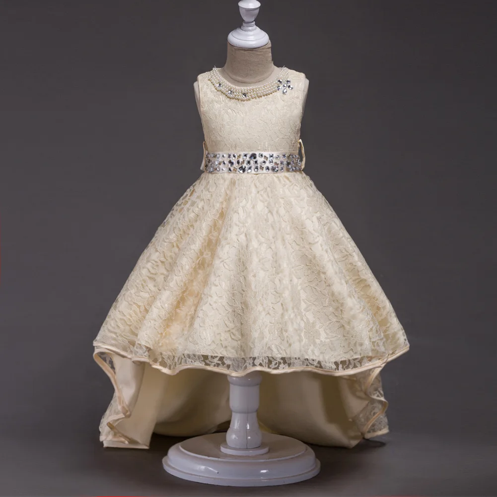 Wholesale Princess Dress Flower Lace Beaded Girls Christmas Dress For Kids Wedding Evening Party Children's Clothing