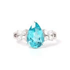 Blue Diamond 18K Gold Perfect Sky Blue Apatite Water Drop Diamond Ring