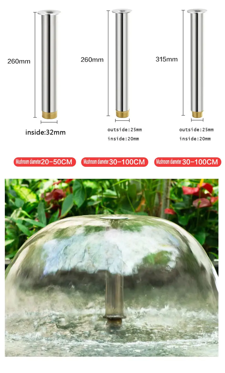 Direct Stainless Steel Adjustable Mushroom Flower Fountain Nozzle New Design for Stone Garden Products details