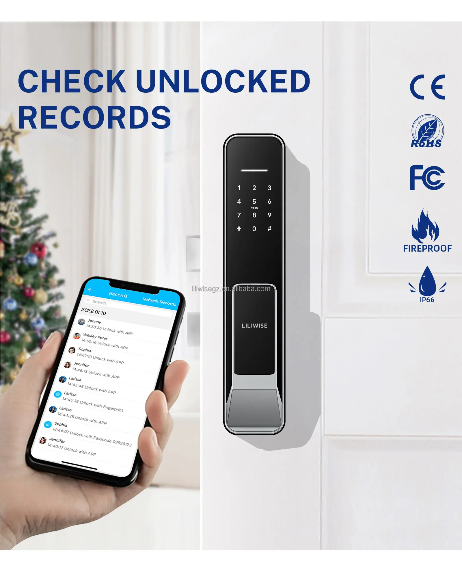 Fully Automatic Smart Door Lock with 4585/5085/6085/5572/6068 Gear Mortise 200 Card Capacity and 150 Password Capacity