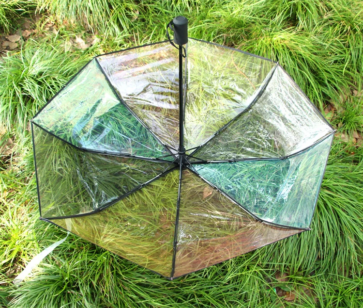 KLH421 Fashion Collapsible Plastic Rainbow Umbrella Clear Colorful Umbrellas 3 Folding Transparent Umbrella