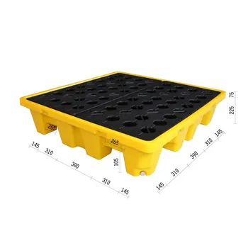 1300*1300*300MM HDPE anti leakage pallet supplier chemical industries oil spill containment pallet 4 drums plastic spill
