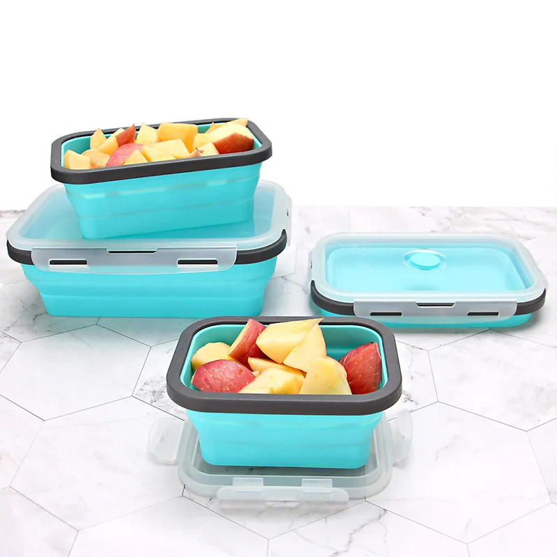 H178 Portable Dinnerware Multi Function Leakproof Collapsible Food box Solid Colour Silicone Foldable Lunch Container