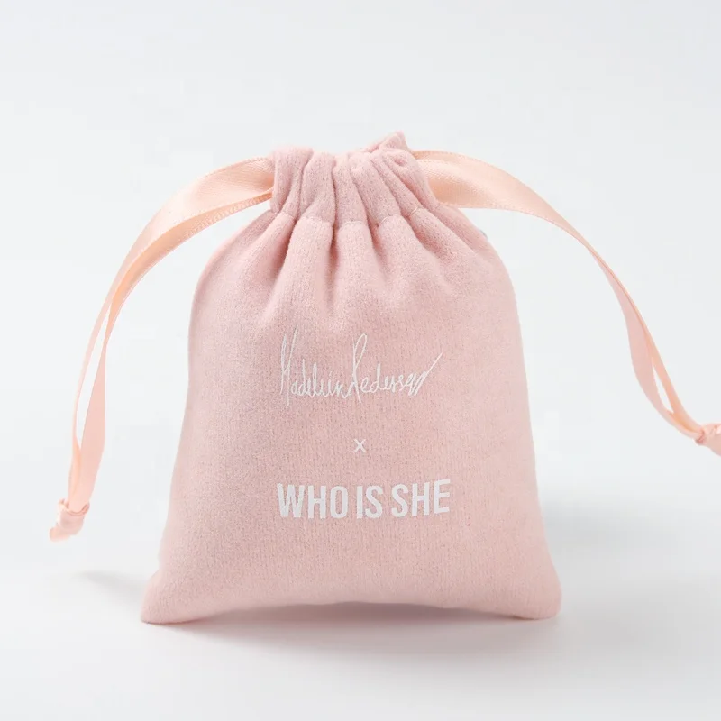 Silk Screen Printing Small Drawstring Bag Jewelry Packaging Pouch Suede Gift Bags with Ribbons
