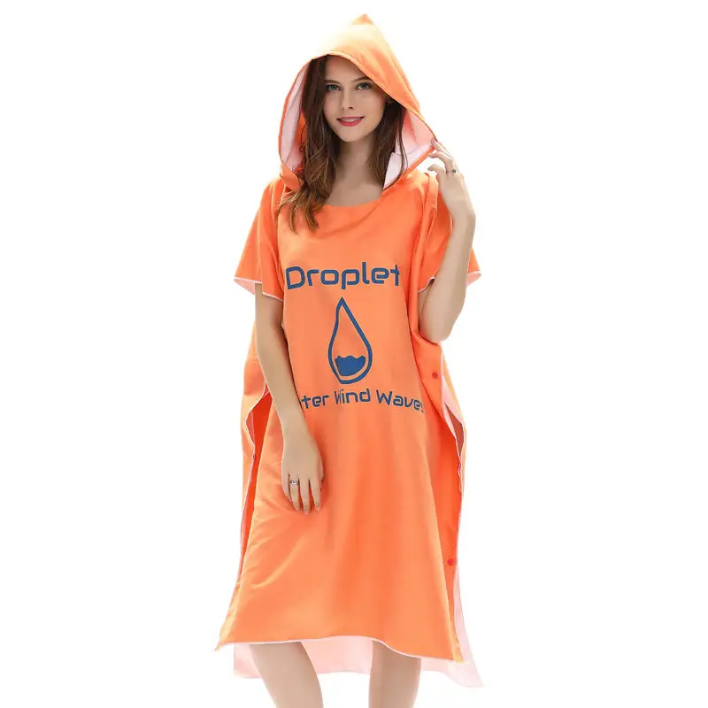 Customized Size Soild Color Woman Change Clothes Windproof Surf Hooded Poncho Towel