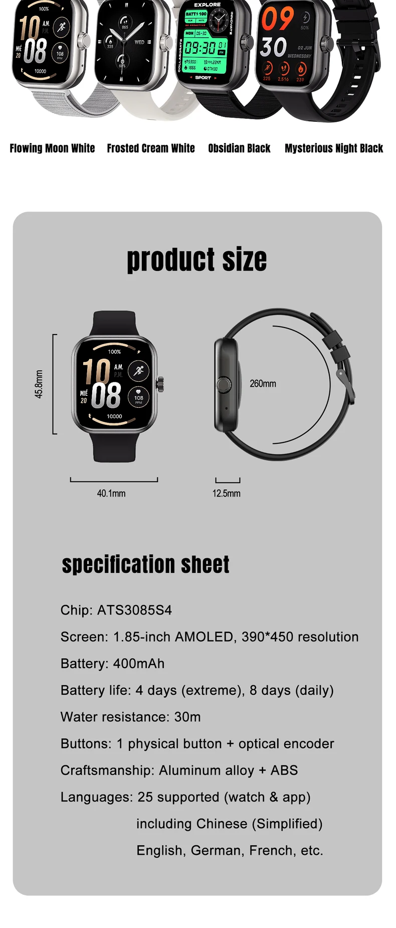 product 2026 3atm waterproof smart watch s339 with gps app fitbeing 185inch amoled screen bt calling sport modes men women smartwatch-12