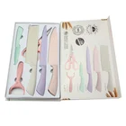Printed Color Sharp Cutting Balde Nonstick Kitchen Knife Set Including Peeler And Kitchen Scissors