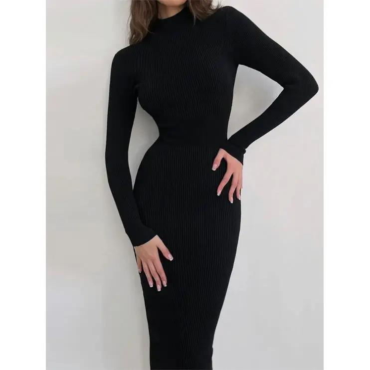 2023 Autumn New Black Long Dress Women For Night Party Ball Gown Long Tight Knitted Dresses Black Evening Dresses Long
