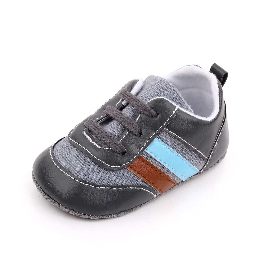 Spring and Autumn Baby Boys Matching Color Striped Soft Soled Infants Walking Shoes manufacture
