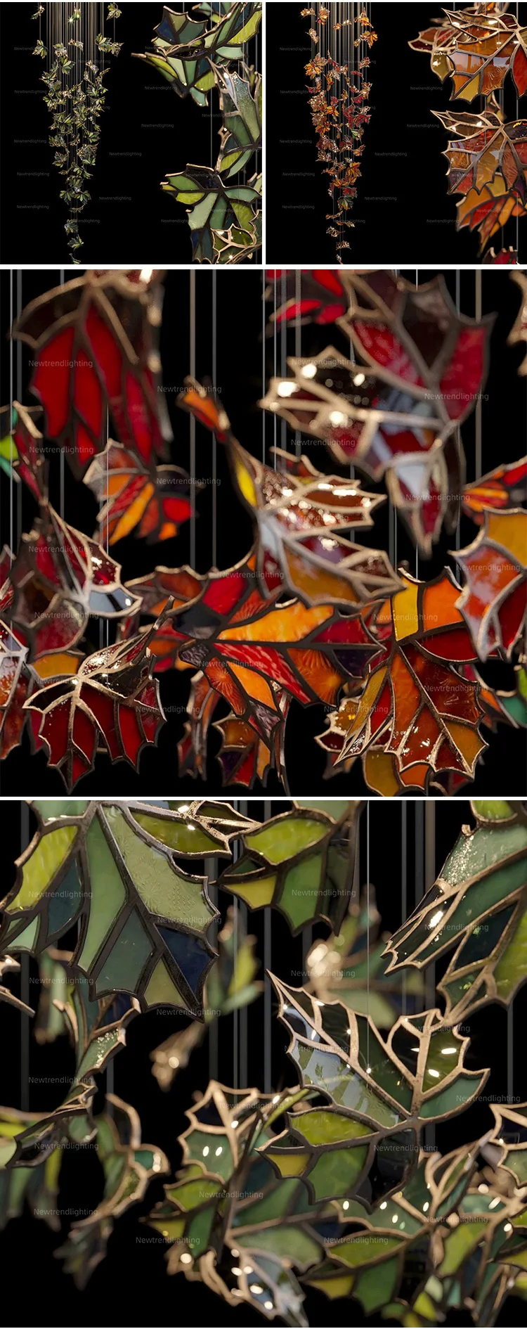 CPL-289 Natural Style Indoor Staircase Glass Maple Leaf Luxury LED Inspired Lamp Wedding Chandelier Pendant Light supplier