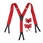 6 Clips Beautiful Solid Color Frog Button Knot Cufflink Red Wedding Matching Elastic Y-Back Cheap Suspender Set For Men