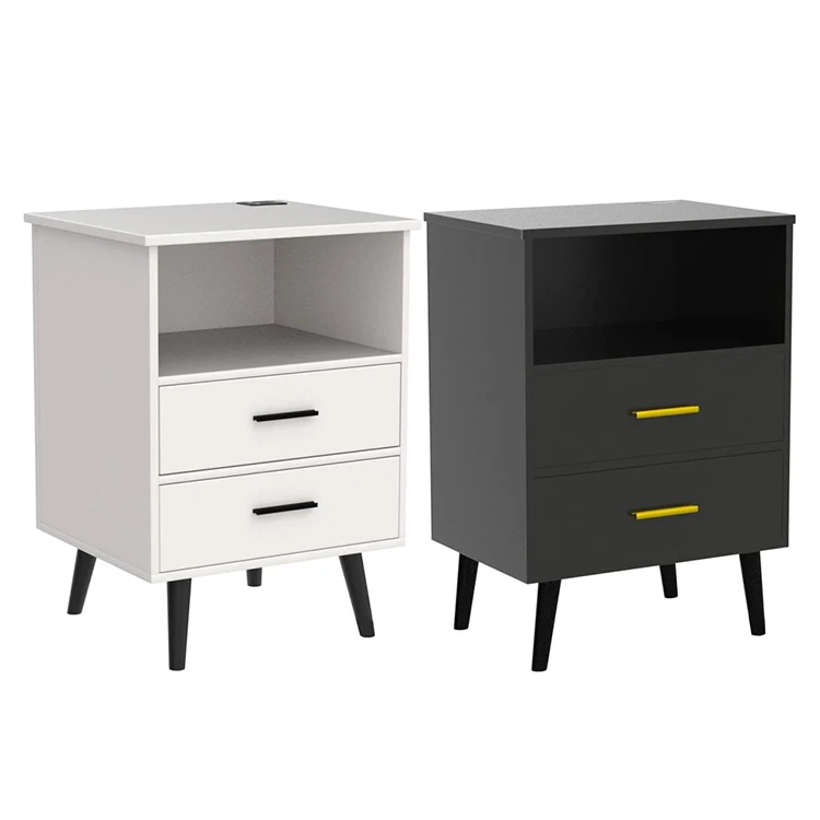 Wholesale Custom Double Drawers Nightstand with 2 Drawers Bedside Tables with Two Drawer for Bedroom