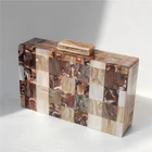 Clutch Bag Fashion Brown Acrylic Plaid Handbag Luxury Party Wedding Purse Evening Clutch Bag