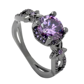 WSYEAR Black Rings For Women Purple White Pink CZ Diamond Engagement Ring Popular Punk Mens Ring Wholesale OEM Factory