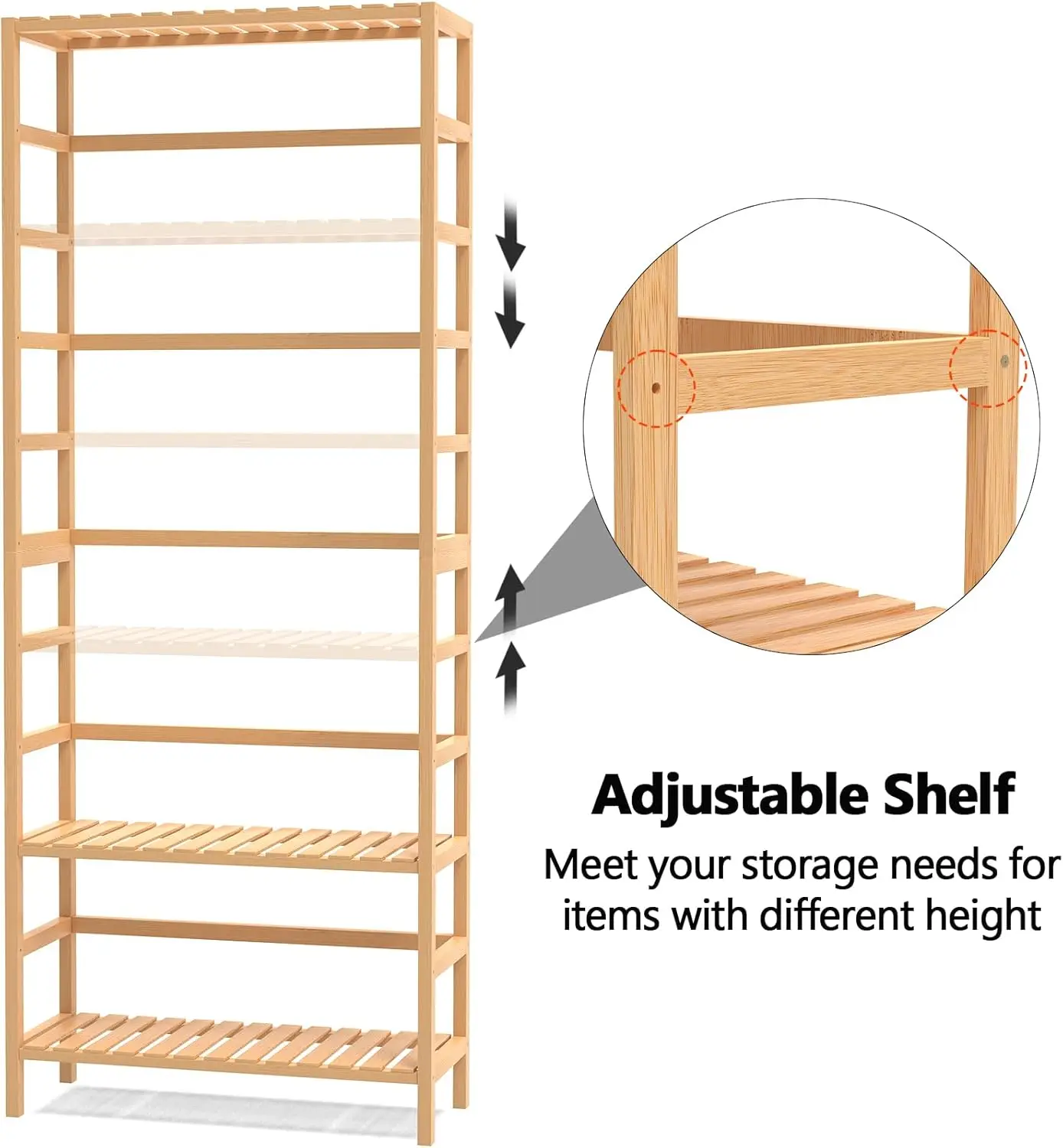 product 6 tier bamboo storage shelves adjustable bookcase with multipurpose display for bathroom or living room-12