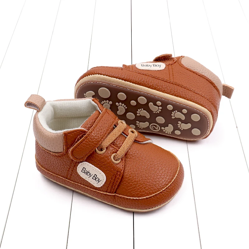 Spring and Autumn Leather Lettering Design Non-slip Baby Toddler Shoes for Boys and Girls manufacture