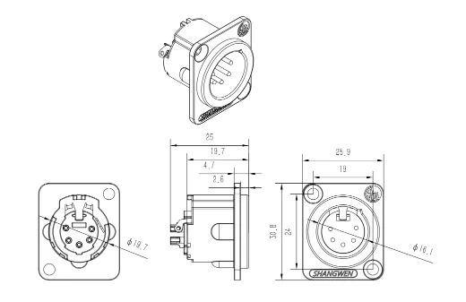 D-Type Black Shape 5 Pin XLR Male Audio Socket Indoor Microphone Audio Jack Adapter Pack 5 Metal Panel Mount