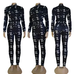 2023 Autumn temperament commuter fashion printing two-piece set 5 colors in stock Casual designer clothing for women