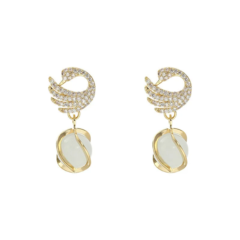 New Trendy Stud Earrings for Women Opal Light Luxury Earrings Personality Swan Earrings for Women