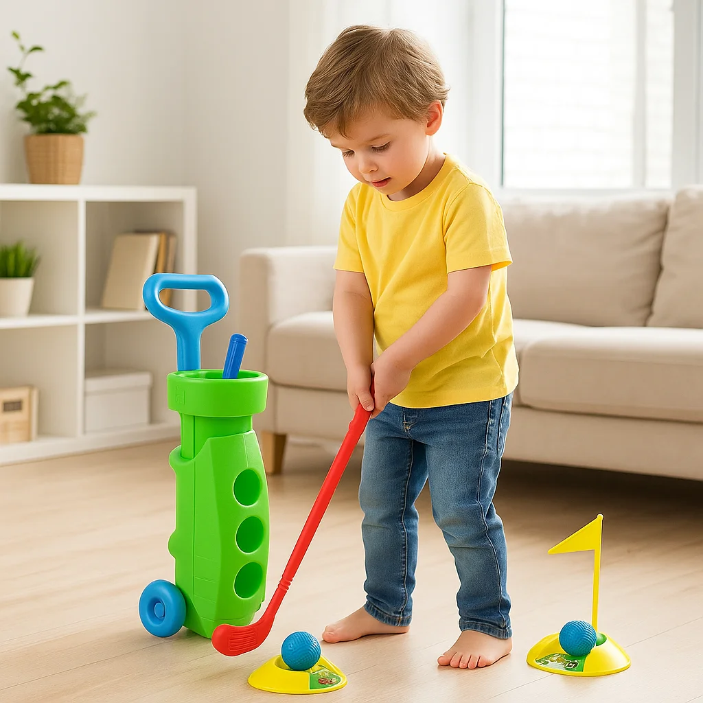 product kids golf set with 3 lightweight clubs 2 practice holes indoor outdoor play kit for toddlers early educational sports game-2