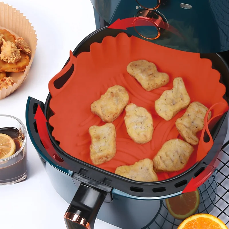 Wholesaler Reusable Silicone Air Fryers Oven Baking Tray Pizza Fried Chicken Silicone Basket Air Fryer Pan Liner Accessories