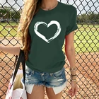Tops 5XL Wholesale New Fashion Simple Tops Solid Color Heart Printed Short Sleeve Women Casual T Shirts