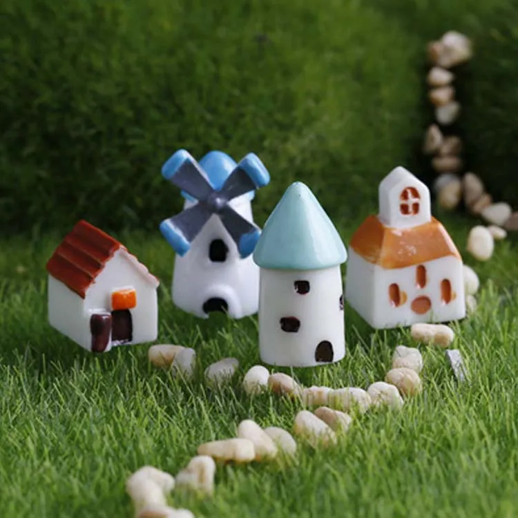 Mini Stone House Resin Castle Micro Ornaments Figurines Fairy Garden Dollhouse