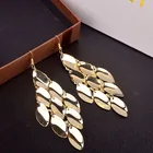 Long Drop Earrings Wholesale Long Metal Fashion Shiny Water Drop Discs Gold-plated Earrings With Hook