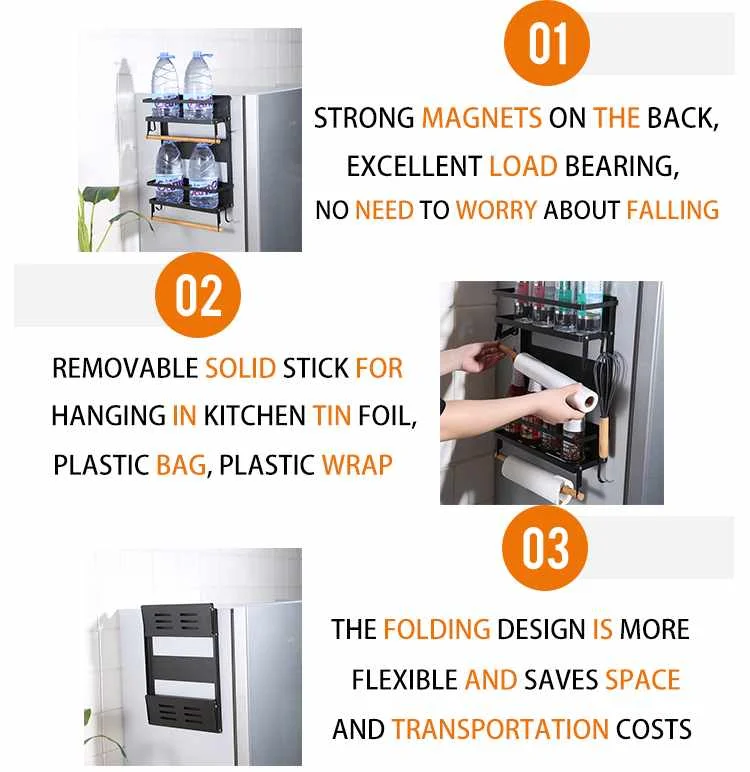 Stainless Steel Kitchen Shelf/No Hole Installation Metal Shelf Kitchen/Magnetic Suction Kitchen Shelves