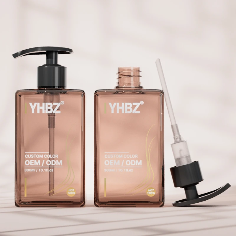 300ml Square PET Plastic Pump Bottle for Liquid Soap and Shampoo with Screw-on Cap