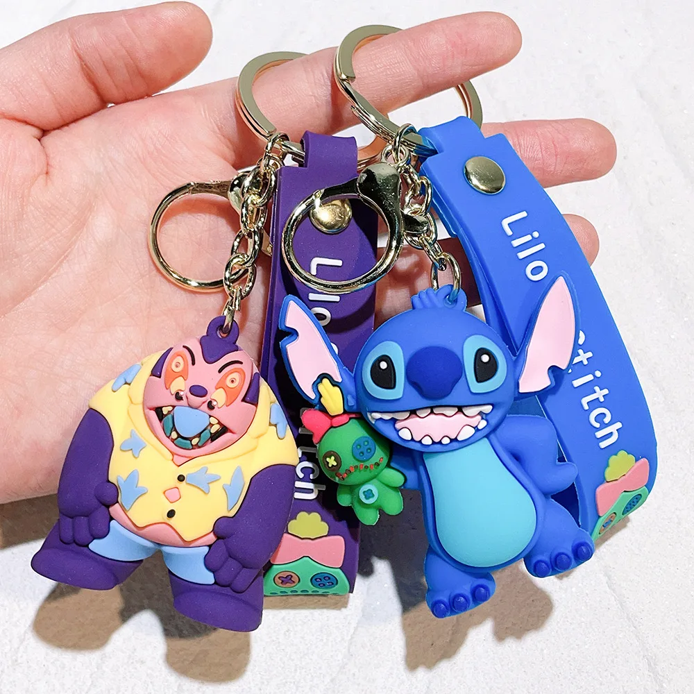 2024 New Designs Stitching Cute 3D Doll Car Keychain Backpack Pendant Cartoon Stitches Soft Rubber Car Key Chain