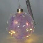 Glass Pearl LED Lights Clear Glass Christmas Ball With Purple Feather And Pearl Decoration