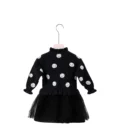 Winter Girl Dress High Quality Winter Warm Beautiful Black Wave Point Kid Girl Sweater Dress With Gauze
